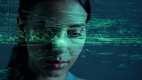 a woman is looking at a computer screen with a green screen