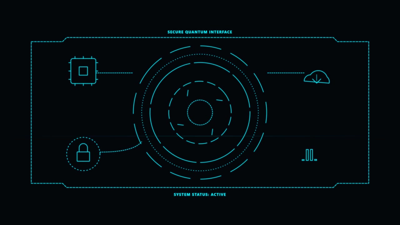 Digital Quantum Interface HUD with Rotating Data Visualization