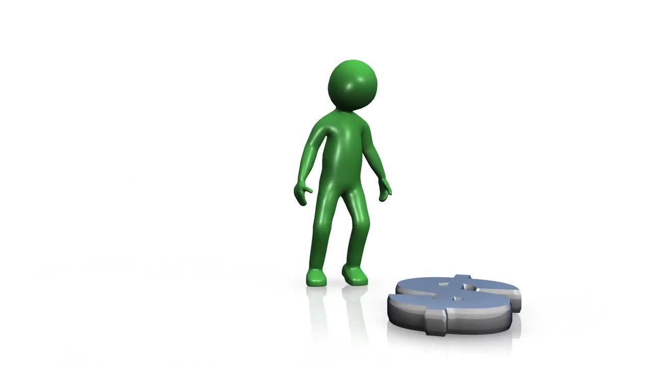 달러 의 개념 을 제시 하는 3d 남자