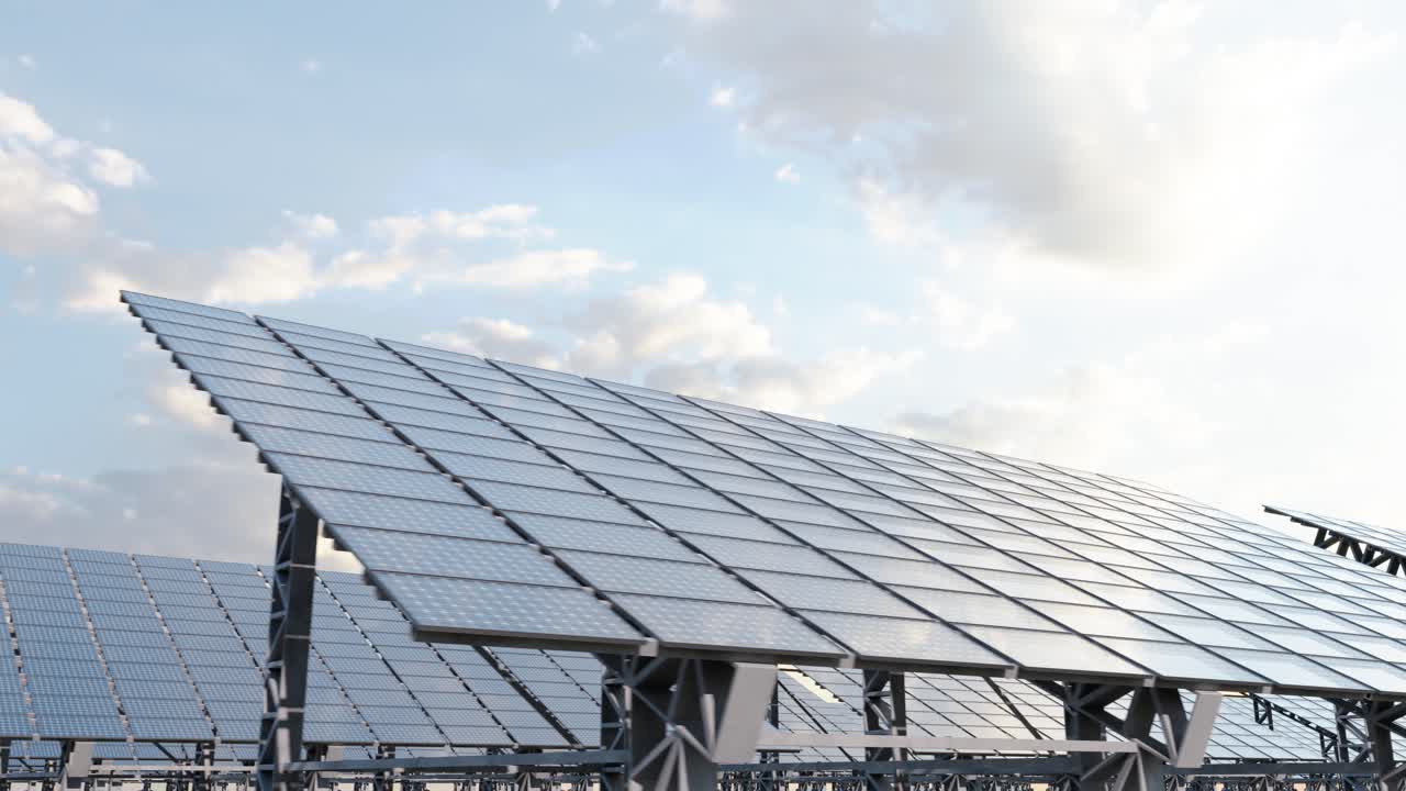 A station with several solar panels outdoors. 3d infinite loop