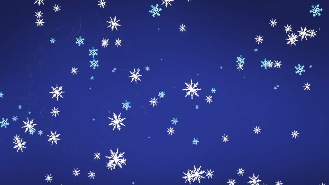 Animation of snow falling over blue background