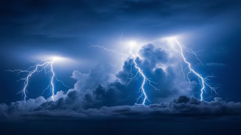 multiple lightning strikes in a dark stormy sky