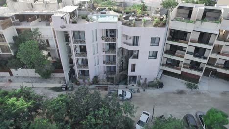 rooftop aerial view of luxury building in cancun area, yucatan, mexico