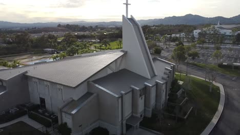 aerial view of church with cross