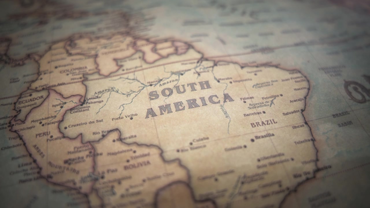Continente sudamericano en un mapa
