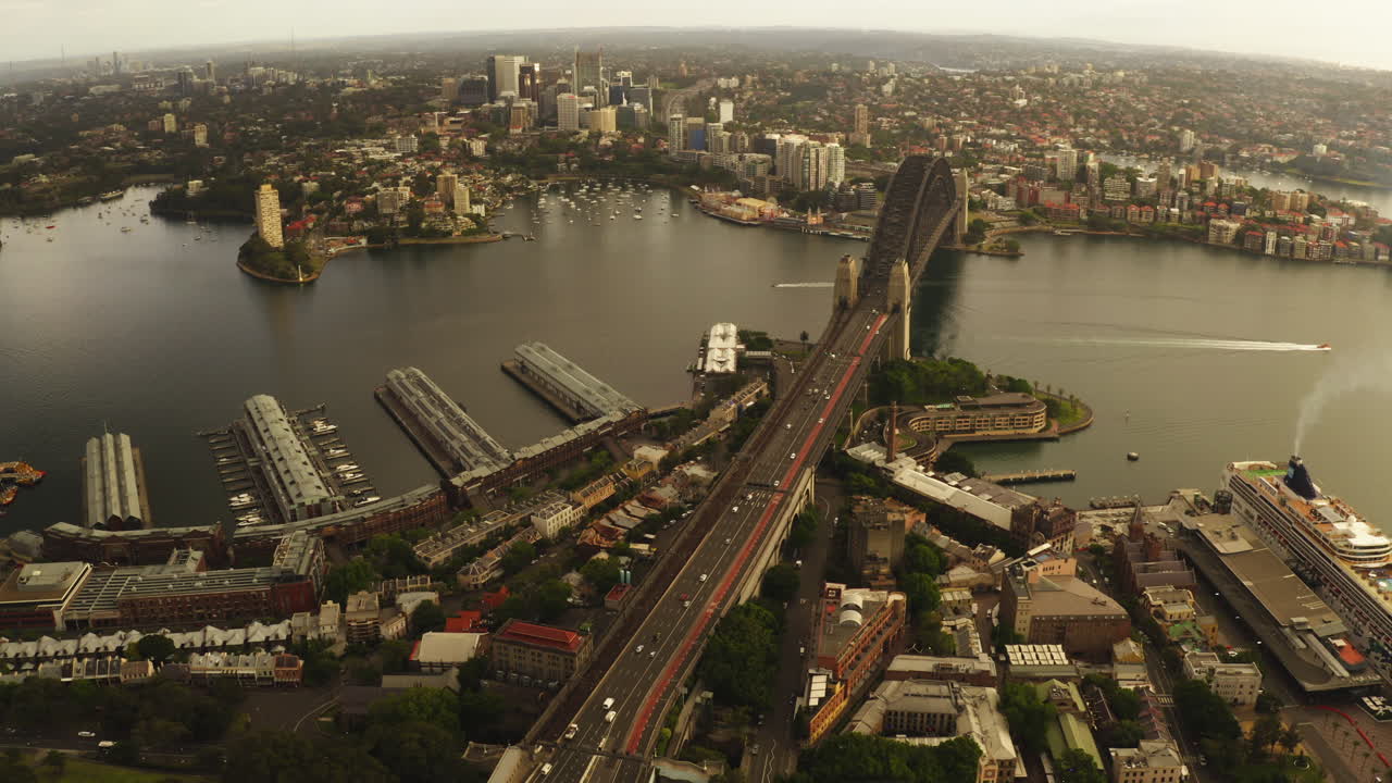 시드니 중앙 비즈니스 지구의 심장 위에서 드론 공중 촬영