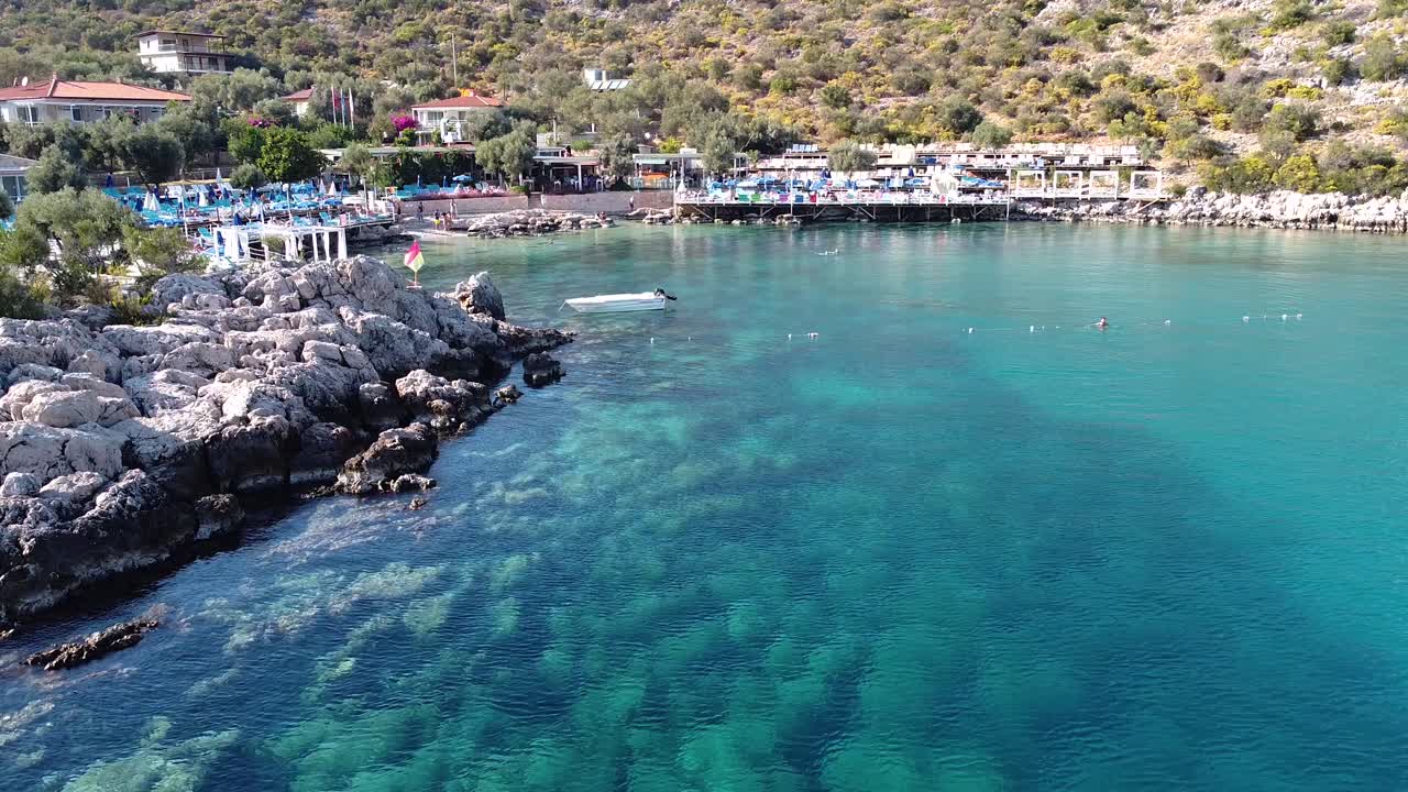 Drone shot of a beach at the mediterranean sea