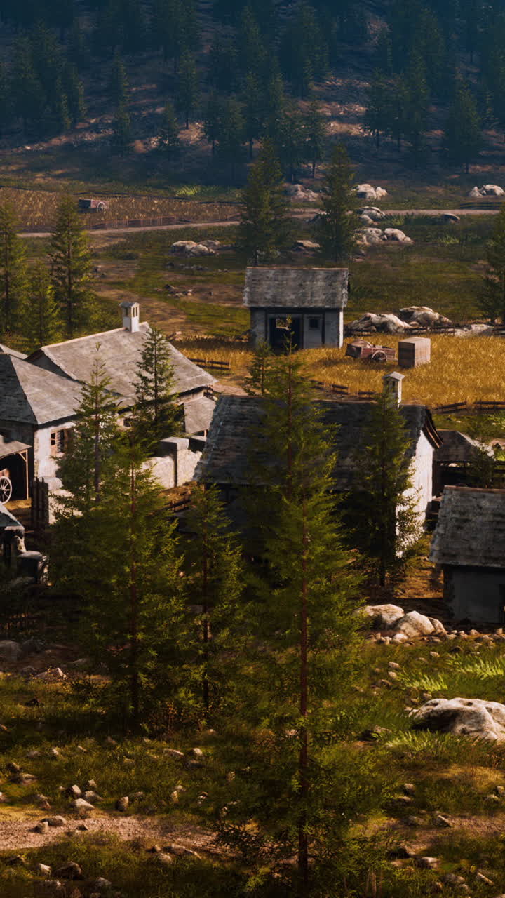 pueblo medieval en un paisaje sereno