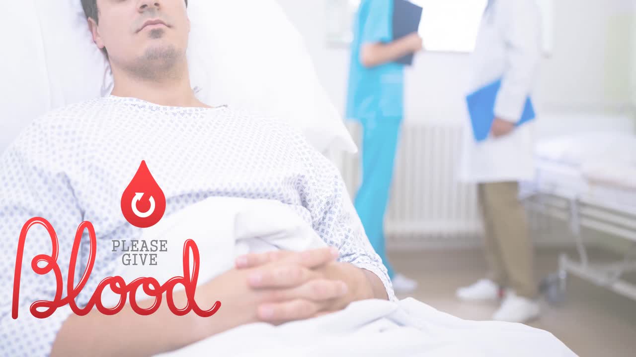 의사와 환자 위에 혈액 텍스트를 주십시오의 애니메이션