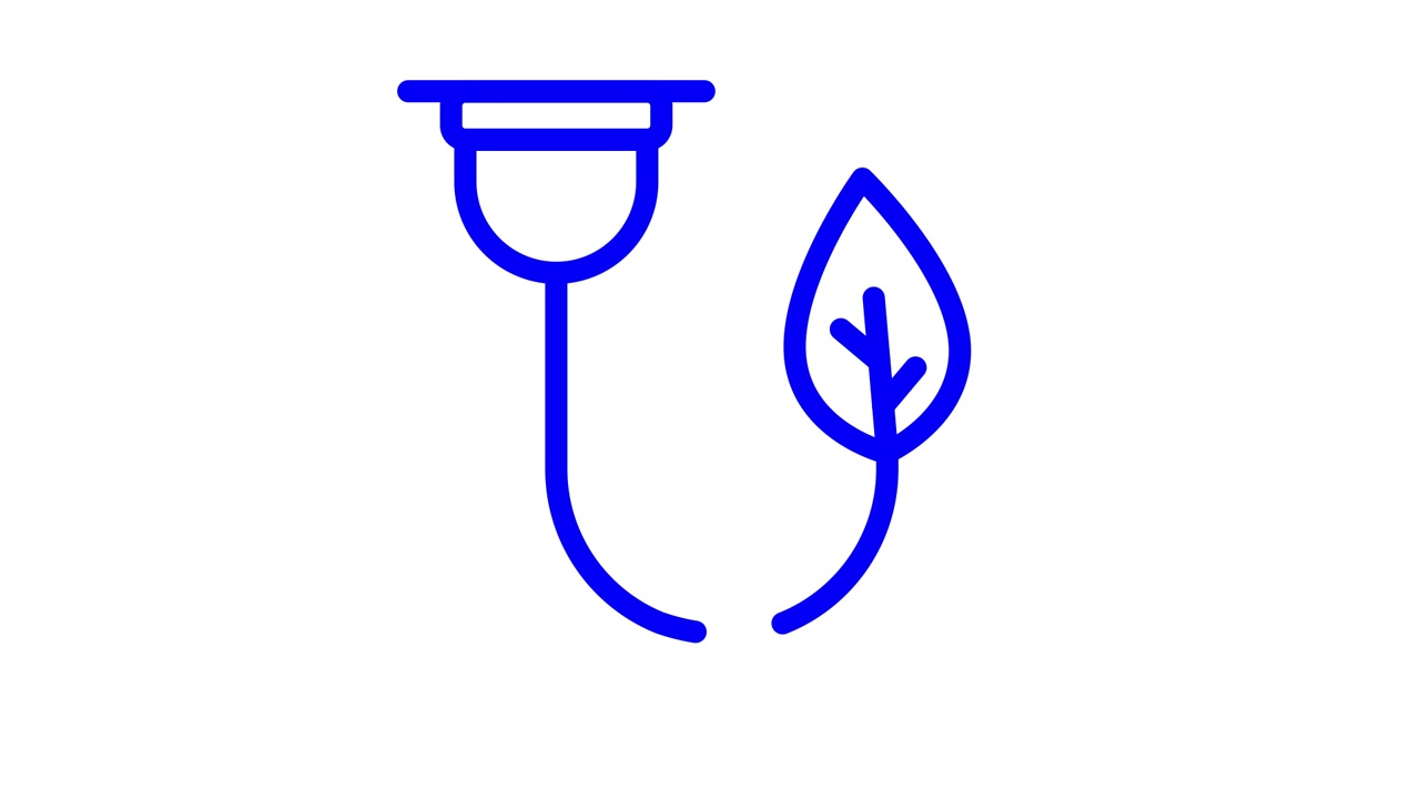 Animated Blue Line Icon of Power Plug Connected to Leaf