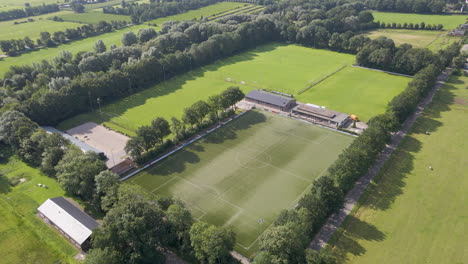 aerial of several football fields of sports club in a rural area