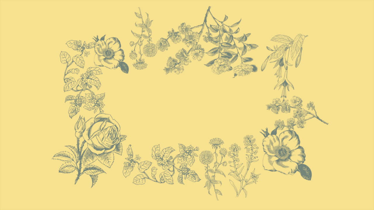 노란색 그라데이션에 레트로 여름 꽃