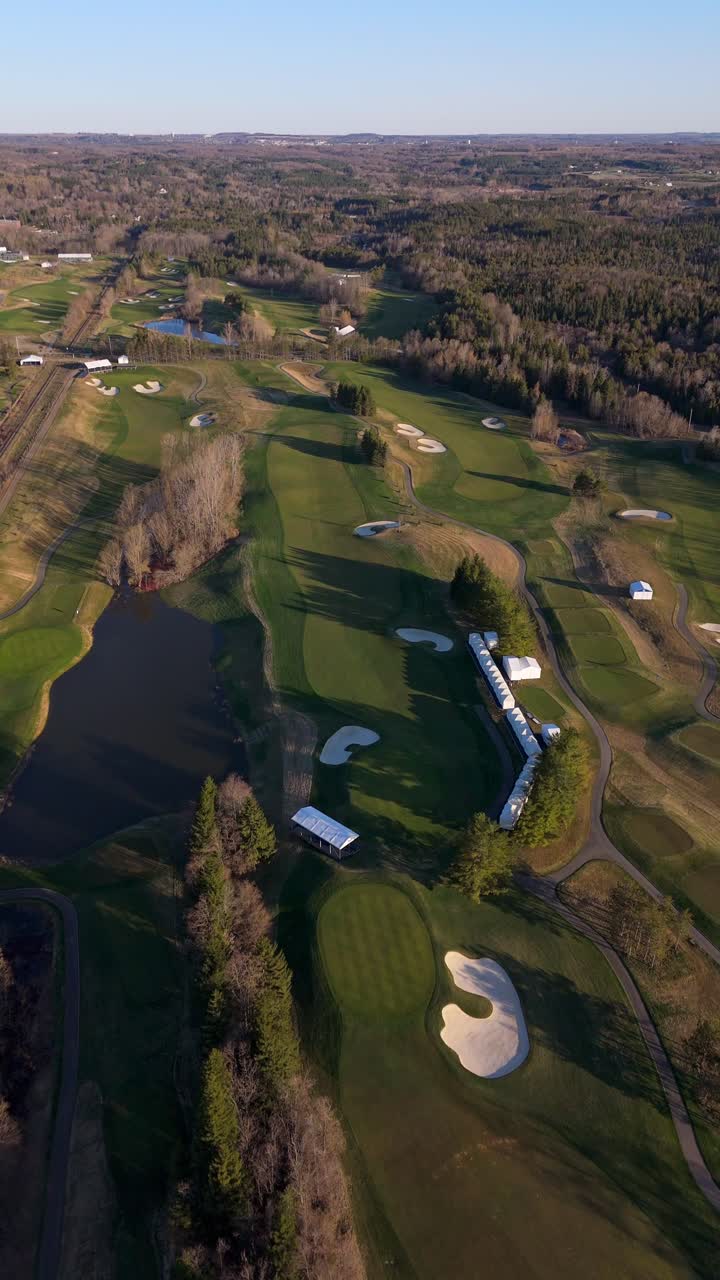 Vertical View Of TPC Toronto At Osprey Valley Golf Course During Sunset In Alton, Ontario, Canada. Aerial Drone Shot