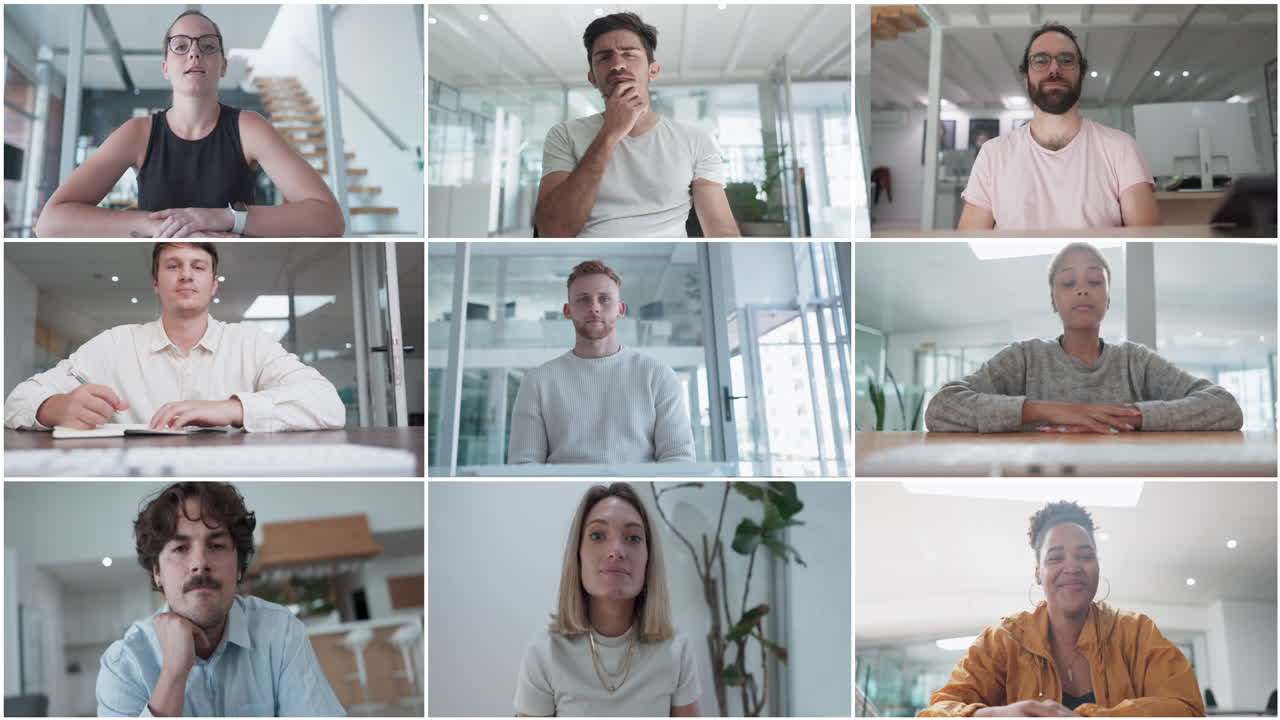 Video call, team and virtual meeting with collage