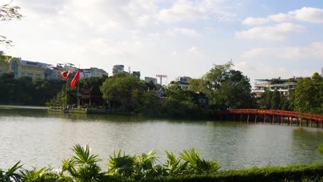 picturesque scene of hoan kiem lake and hanoi city