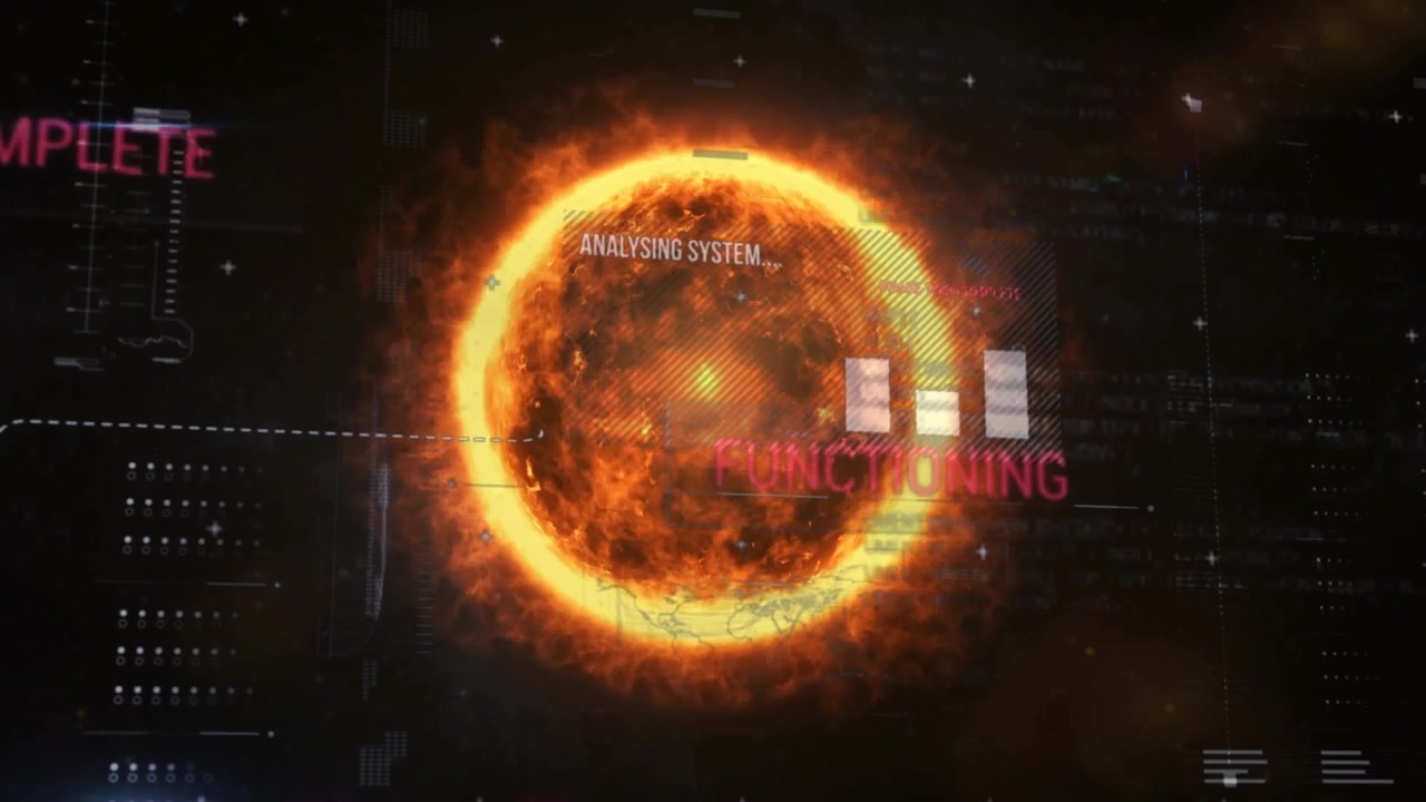 Animation af databehandling over en globus på sort baggrund.