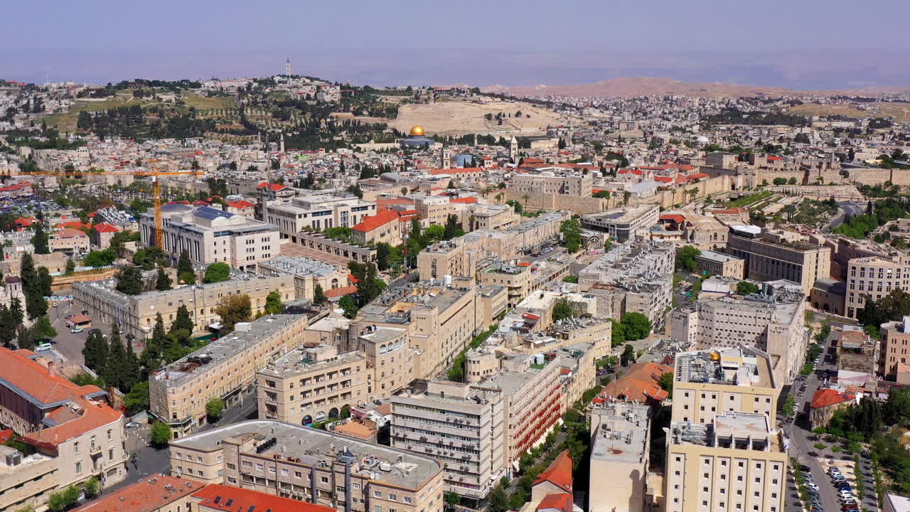 el centro de jerusalén y la ciudad vieja vista aérea en verano