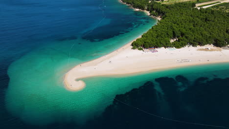 above view of golden horn beach with crystal clear waters on the island of brac, croatia. aerial drone shot