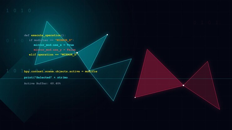 Abstract Programming Code and Geometric Shapes on Digital Interface