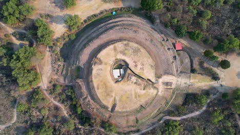 rotated drone shot of core aztec cuicuilco pyramid in mexico city