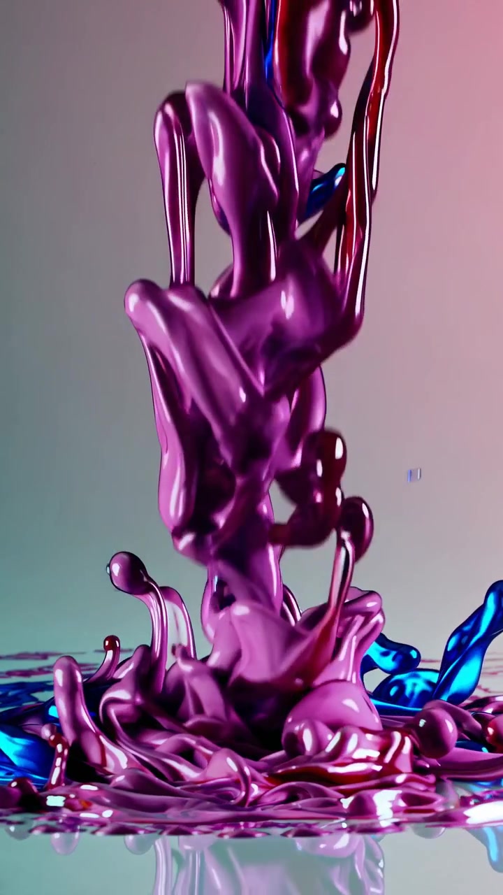 Flussi liquidi blu e rossi che si fondono nel viola