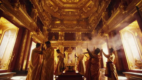 buddhist ceremony in a golden temple