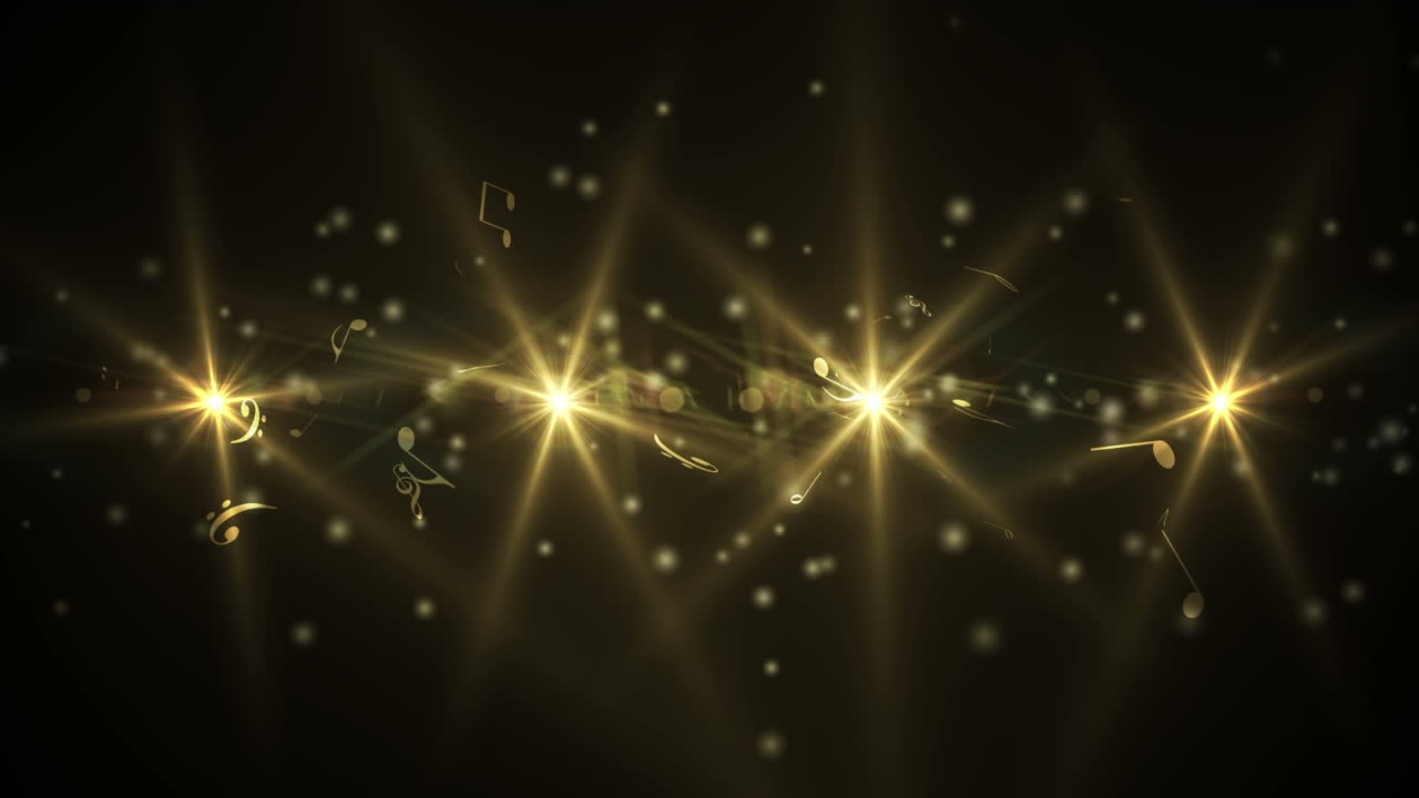 떨어지는 음과 노란색 반 ⁇ 이는 불빛의 애니메이션