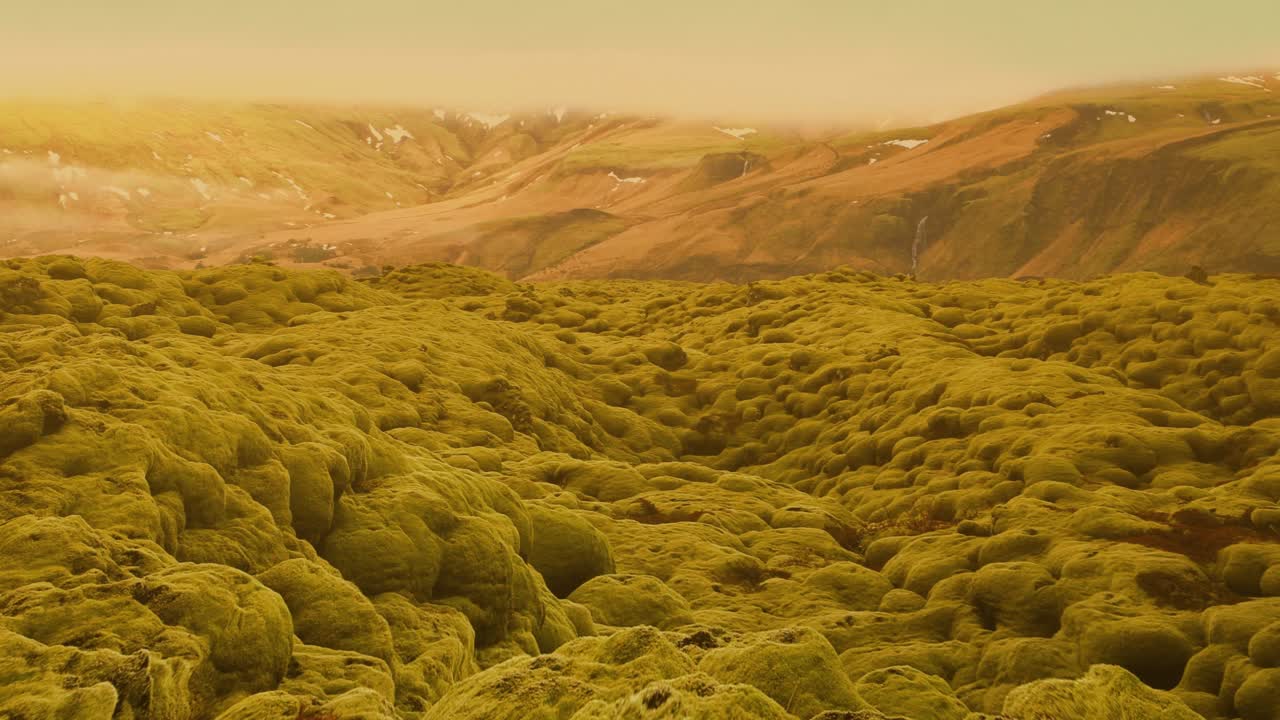 tierra postapocalíptica con niebla viajando