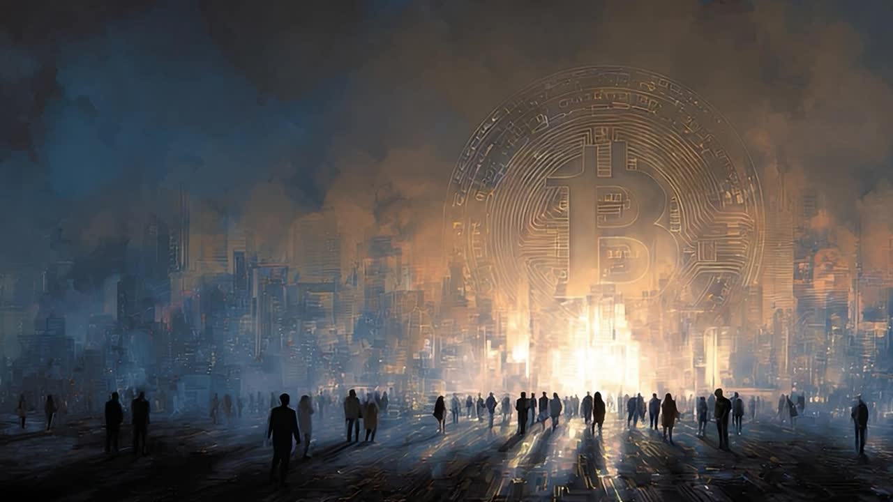 Paesaggio urbano digitale che rappresenta l'ascesa delle criptovalute nel contesto urbano