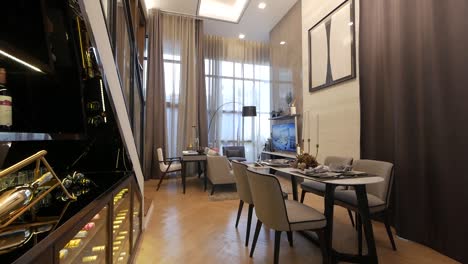 modern and luxurious apartment decoration walkthrough from the dining area to the living area