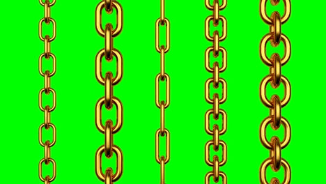 3d animation of golden chains rotate on green screen. 4k