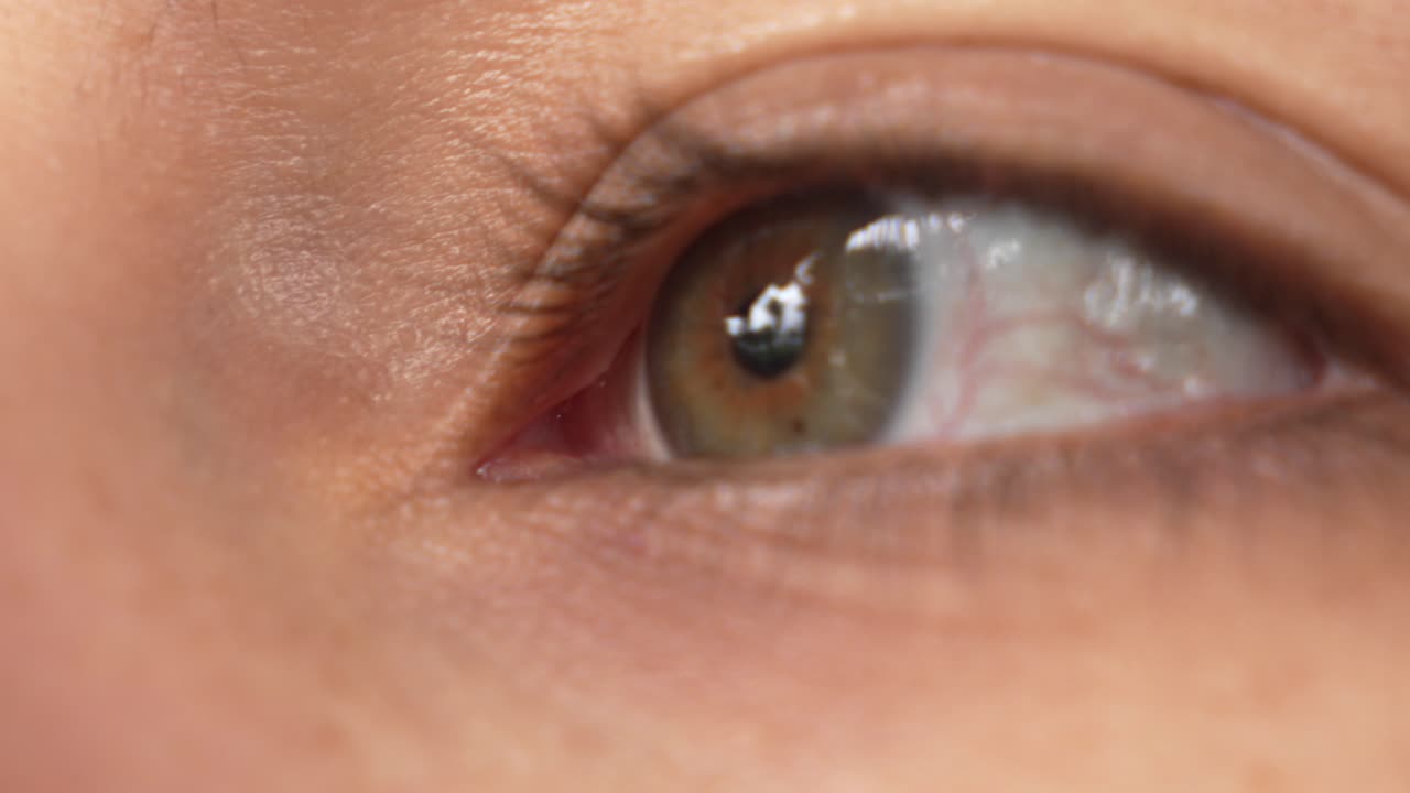 Green brown hazel woman iris eye blinking up close human body part close up