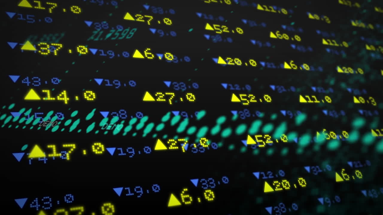 animación de gráficos y datos financieros en fondo negro