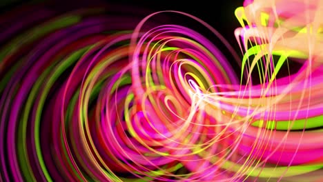 light flow bg in 4k. abstract looped background with light trails, stream of green red yellow neon lines in space move to form spiral shapes. modern trendy motion design background light effect