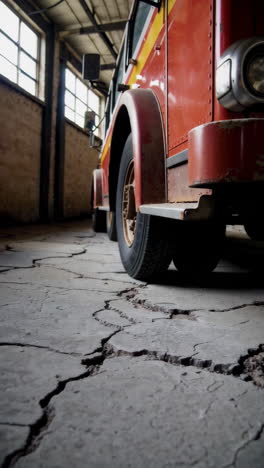 vintage trucks in an abandoned warehouse