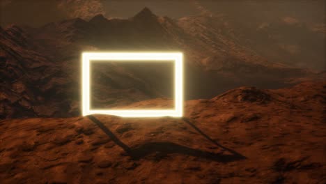 neon portal on mars planet surface with dust blowing