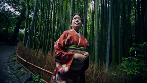 woman in kimono in a bamboo forest