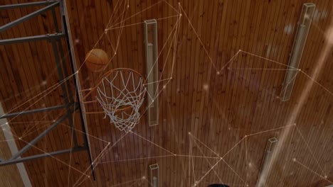 Animation-Von-Verbindungsnetzwerken-über-Eine-Gruppe-Verschiedener-Basketballspieler-Im-Fitnessstudio