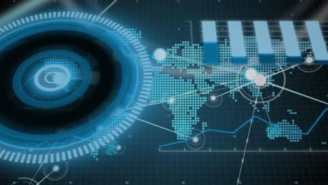 animación de la red de conexiones a través del escaneo de alcance y el mapa del mundo