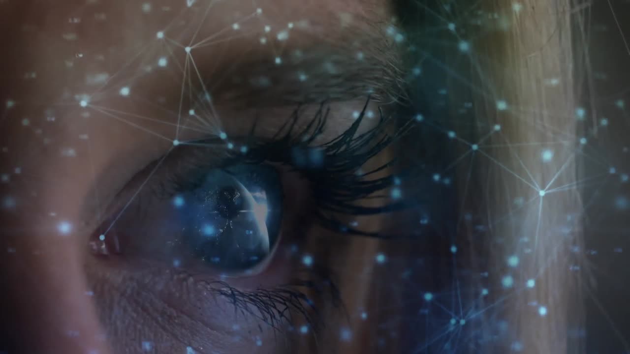 animación del ojo azul abierto con conexiones de luz en él