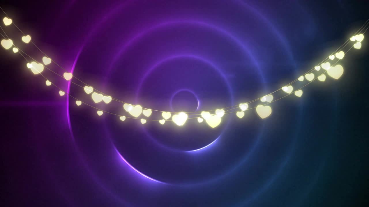 On start garland shifting right while hearts pulsing and rings expanding and contracting to loop