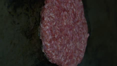 disparo vertical de carne de hamburguesa frita en una parrilla eléctrica