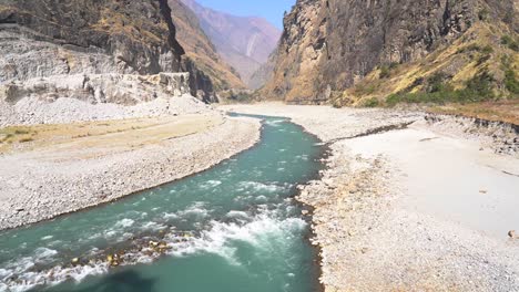 landscape view of mountian river in gorkha, nepal