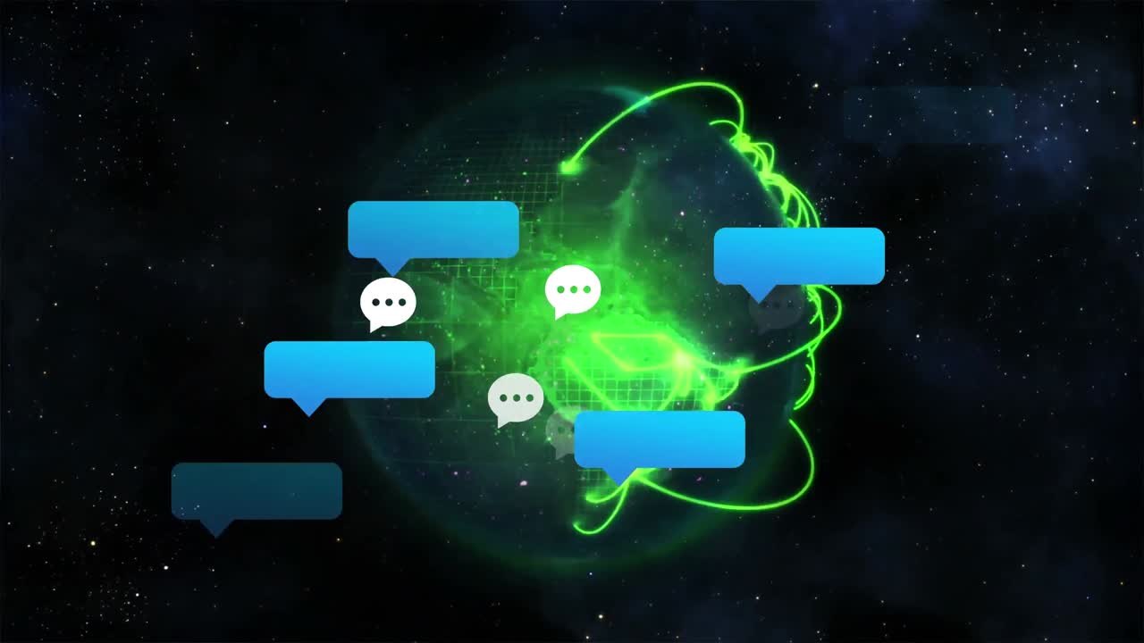 animación de iconos de medios en todo el mundo sobre un fondo negro