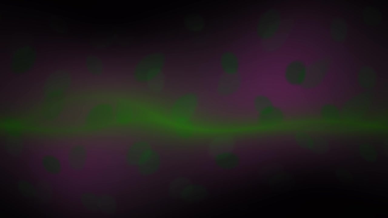 Abstract Motion Background with Floating Green Dots and Purple Waves