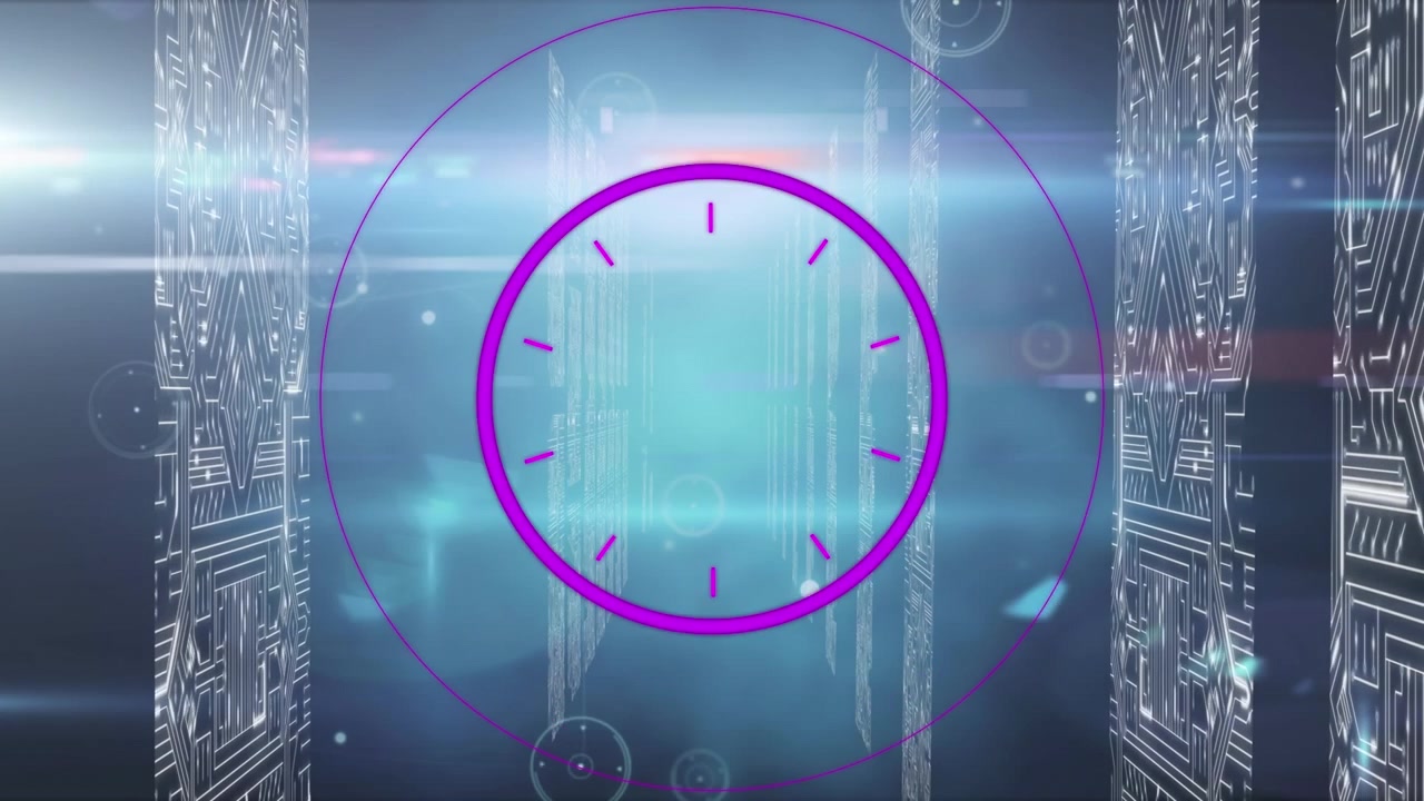 Animation of data processing and shapes on blue background