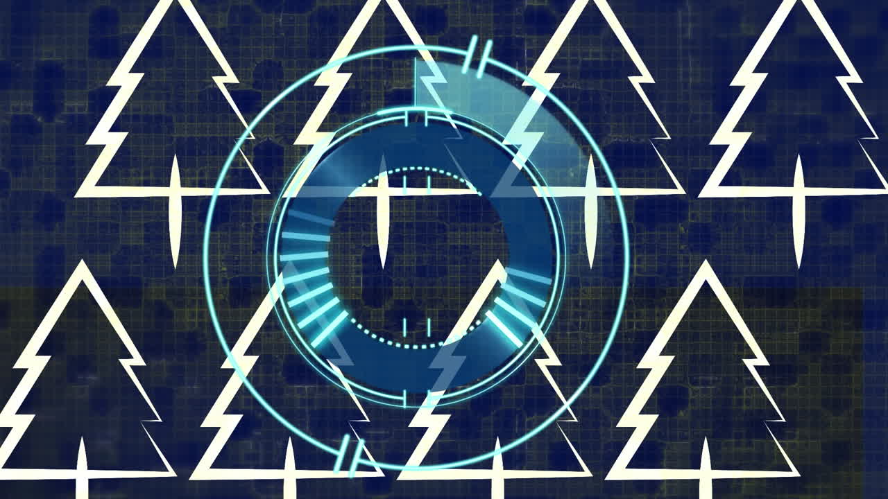 파란색 배경의 나무 아이콘 위의 범위 스캐닝의 애니메이션