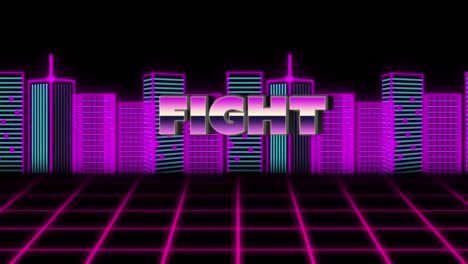animación del texto de lucha sobre el paisaje urbano sobre fondo negro