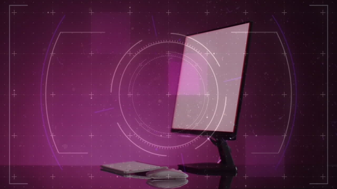 빈 화면으로 컴퓨터를 통해 범위 스캔과 데이터 처리의 애니메이션