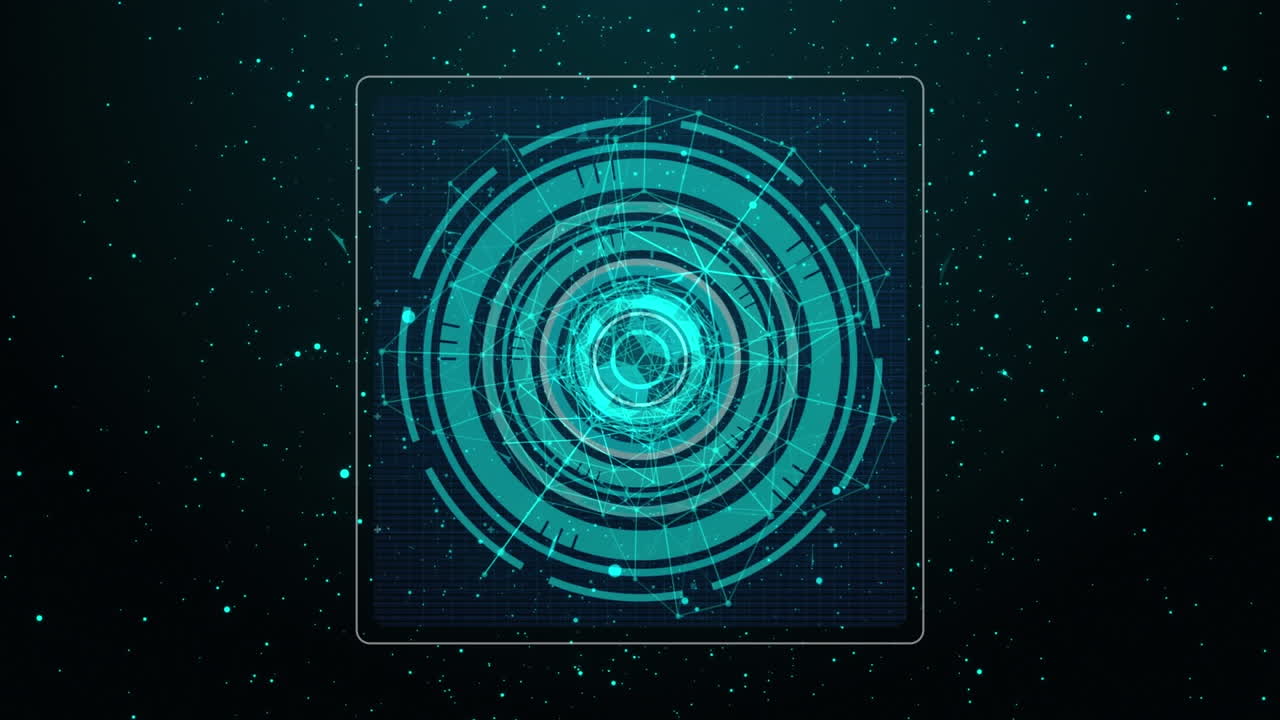 animación del procesamiento de datos con escaneo de alcance sobre una red de conexiones sobre fondo negro